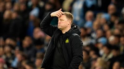 Newcastle's head coach Eddie Howe reacts on the touchline. AP