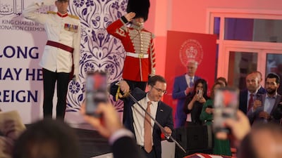 Mark Bryson-Richardson, the UK’s ambassador to Iraq, takes in a special celebration in Baghdad on Thursday to mark the coronation of King Charles III. Photo: British Embassy Iraq