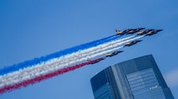 Fursan Al Emarat, the UAE's aerobatic team, over New York on July 4. AFP