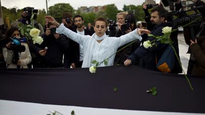 Syrian actress and activist Fadwa Sulaiman took the centre stage at anti-government protests in the early days of the uprising. Thibault Camus / AP
