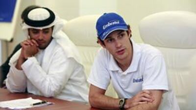 Hamed Al Harthi, the spokesman for the organisers ADMM, and Bruno Senna, the runner-up of the GP2 series last year, address the media during the announcement of the support races to the Abu Dhabi Grand Prix.