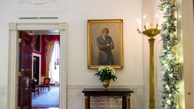 A portrait of former US president John F Kennedy hangs in the Grand Foyer. EPA