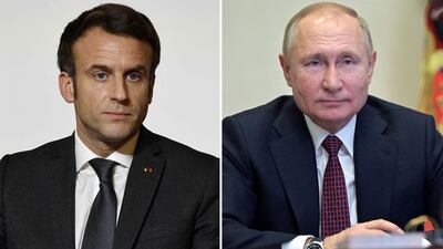 France's President Emmanuel Macron and Russian President Vladimir Putin. AFP