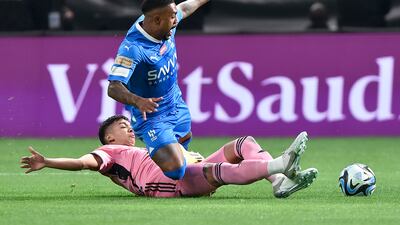 Inter Miami's Tomas Aviles tackles Malcom of Al Hilal. EPA