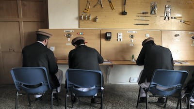 Former Taliban attend a religious lecture during their deradicalisation course at the Mishal centre in the Swat Valley. Florian Neuhof for The National