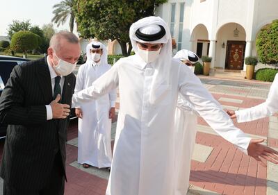 Qatar's Emir welcomed the Turkish President with open arms in Doha earlier this month. AFP / Turkish Presidential Press Service