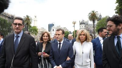 French President Emmanuel Macron and France's First Lady Brigitte Macron in Argentina for the G20 summit. Ludovic Marin / AFP