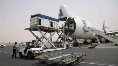 Horses are unloaded at the Sharjah airport.