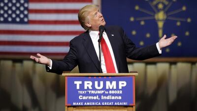 Republican presidential candidate Donald Trump speaks during a rally in Indiana on May 2, 2016. Michael Conroy/AP Photo