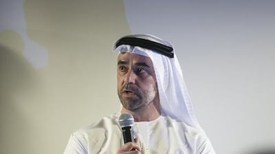 Omar Ghobash speaks in Abu Dhabi on Saturday night about his book. Mona Al Marzooqi / The National