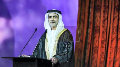 Sheikh Saif bin Zayed, UAE Minister of Interior and Deputy Prime Minister, speaks at the awards. Victor Besa / The National