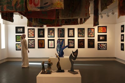 Artwork by kids from different countries on display in the Sharjah International Biennial for Children's Arts at the Sharjah Art Museum. Pawan Singh / The National