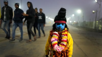 A child dressed as Hindu deity Shiva during Makar Sankranti celebrations in the northern Indian state of Uttar Pradesh. AP