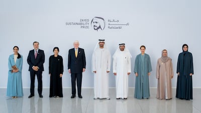 Dr Sultan Al Jaber, UAE Minister of Industry and Advanced Technology and director general of the Zayed Sustainability Prize, with other officials.