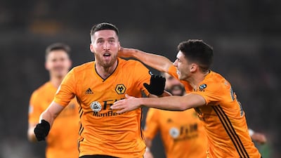Matt Doherty celebrates after scoring his sides winning goal against Manchester City at Molineux. Getty