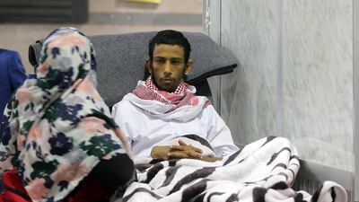 Saudi solider Moussa Awji waits to board the aircraft before flying out of the Sanaa airport on Tuesday. EPA