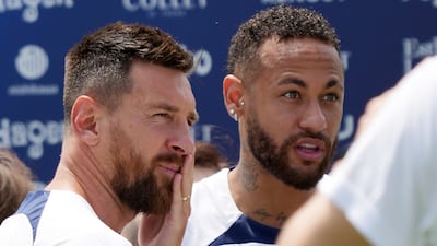 Paris Saint-Germain's Lionel Messi, left, and Neymar. AP Photo