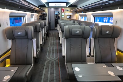 A look into the passenger cabin inside Etihad Rail. Victor Besa / The National