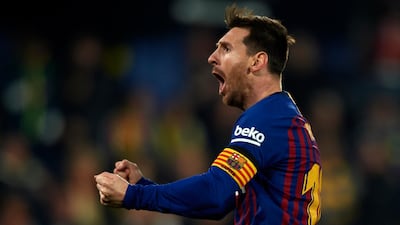 Barcelona's Lionel Messi celebrates after the fourth goal. Getty Images