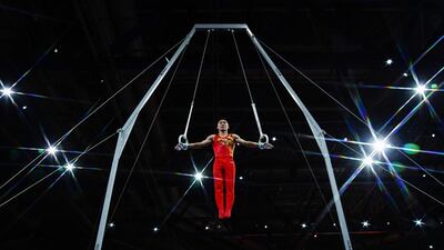 China's Xiao Ruoteng performs on the rings during the men's qualifying session at the FIG Artistic Gymnastics World Championships in Stuttgart, southern Germany, on Monday, October 7. AFP