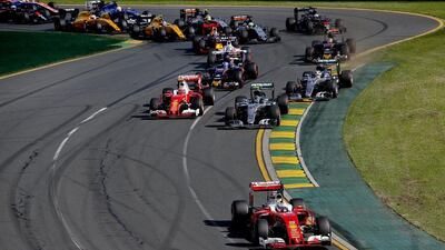 German Formula One driver Sebastian Vettel of Ferrari leads the pack at the start of the Australian Grand Prix at the Albert Park circuit in Melbourne, Australia, 20 March 2016. EPA/DIEGO AZUBEL