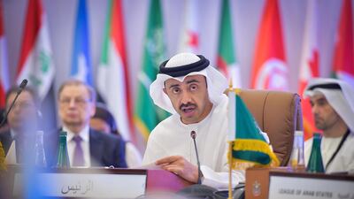 Sheikh Abdullah bin Zayed, the Minister of Foreign Affairs, speaks at the fourth Arab-Russian Cooperation Forum in Abu Dhabi on Wednesday. Wam