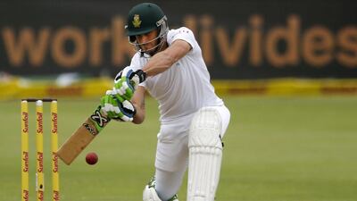 South Africa's Faf du Plessis plays a shot on the first day of the second Test against the West Indies at St George's Park in Port Elizabeth, South Africa, on December 26, 2014. Marco Longari / AFP