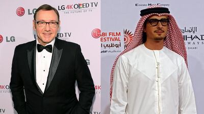 The actor Kevin Spacey, left and the Emirati director Ali F Mostafa. The pair were spotted having dinner in Dubai Sunday. Photo by Taylor Hill / Getty Images / EPA / STRINGER