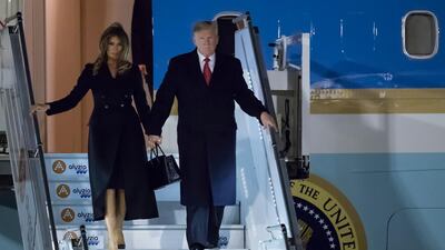 Mr and Mrs Trump arrived in Paris on Friday evening. EPA