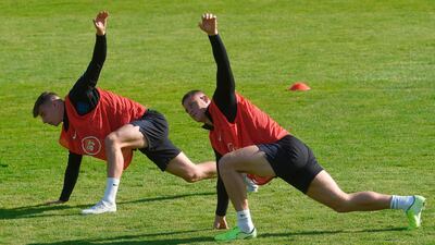 England's players training in Prague ahead of their Euro 2020 Group A qualifying soccer match against Bulgaria in Sofia on Monday. AFP