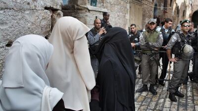 Israeli border policemen outside the Al-Aqsa mosque compound in the old city of Jerusalem. Menahem Kahana / AFP