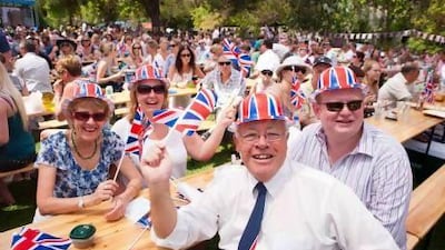 Expatriates gather at the British Embassy in Dubai to celebrate the wedding of Prince William and Kate Middleton.