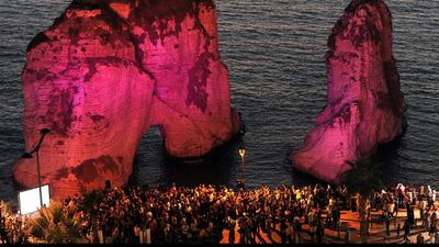 Pink reminder: Lebanese activists light the Rocks of Raouche in pink to raise awareness on breast cancer, in Beirut, Lebanon. Wael Hamzeh / EPA
