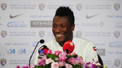 An atmosphere that his is comfortable in, and the fact that the fans clearly appreciate his skills, are reasons Asamoah Gyan has re-signed with Al Ain Club to remain in the Arabian Gulf League through 2018. Courtesy Al Ain FC