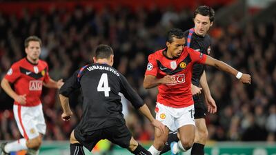 Sergei Ignashevich of CSKA Moscow challenges Nani of Manchester United during the UEFA Champions League Group B match at Old Trafford on November 3, 2009 in Manchester, England. Getty Images