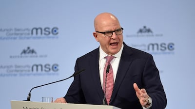 US National Security Adviser HR McMaster speaks at the Munich Security Conference on February 17, 2018. Andreas Gebert / dpa via AP
