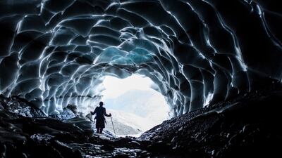 A glacier cave in the Sardona glacier, in Vaettis, Switzerland. Melting glacier ice revealed the cave. AP