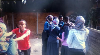 Jawahir Roble's family in the garden of their house in Wembley. Photo: Jawahir Roble