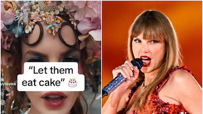 Influencer Haley Kalil, left, has been criticised for a 'let them eat cake' video posted from the Met Gala, and the digital blockout has led to Taylor Swift, right, losing thousands of followers online. TikTok / AFP