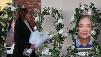 US Vice President Kamala Harris pays her respects to the victims of this week's mass shooting in Monterey Park, California. EPA