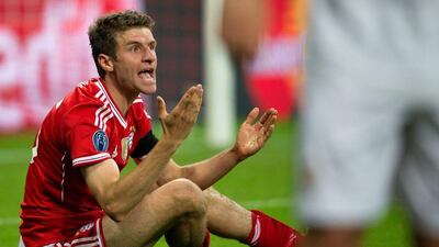Bayern Munich player Thomas Muller reacts during their Champions League loss to Real Madrid on Tuesday. Sven Hoppe / EPA / April 29, 2014