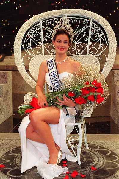 Miss Puerto Rico Dayanara Torres sits on her throne after winning the 1993 Miss Universe pageant in Mexico City on May 22. Photo: AP