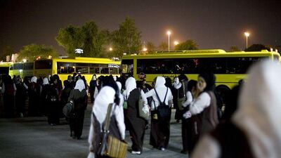 Girls wait to get on a bus at the National Charity School in Dubai. Bus drivers could be among school personnel to have first-aid training.