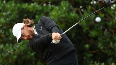 Tommy Fleetwood of England tees-off at the third hole. He ended the day with a round of 72 for even par. Getty