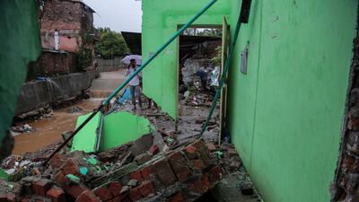 A house damaged in flash floods following monsoon rains on the outskirts of Jammu, India.