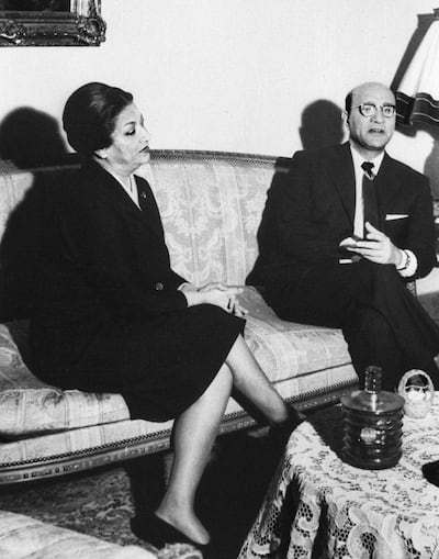 Umm Kulthum with Mohammad Abdel Wahab during one of their rare meetings in Cairo. Photo by AFP.