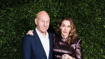 Patrick Stewart and Sunny Ozell attend the Charles Finch & Chanel pre-BAFTAs dinner at Loulou's, London on February 9. Getty Images