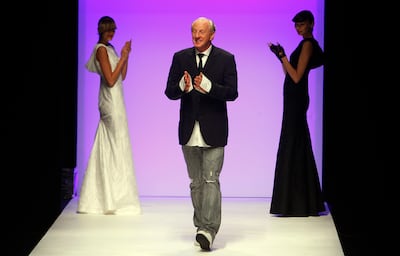 Irish designer Paul Costelloe on the runway after his spring summer 2010 show, as part of London Fashion Week, September 2009. AP