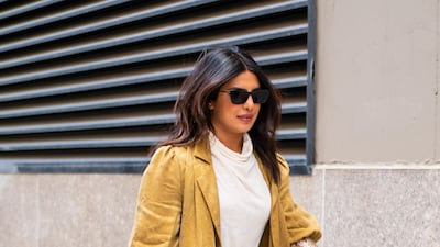 Priyanka Chopra wears a jacket by Fujairah designer Madiyah Al Sharqi while out and about in New York on Tuesday. Photo: Getty