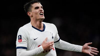 Tottenham's Erik Lamela celebrates after scoring against Middlesbrough during the FA Cup third round replay on Tuesday. EPA